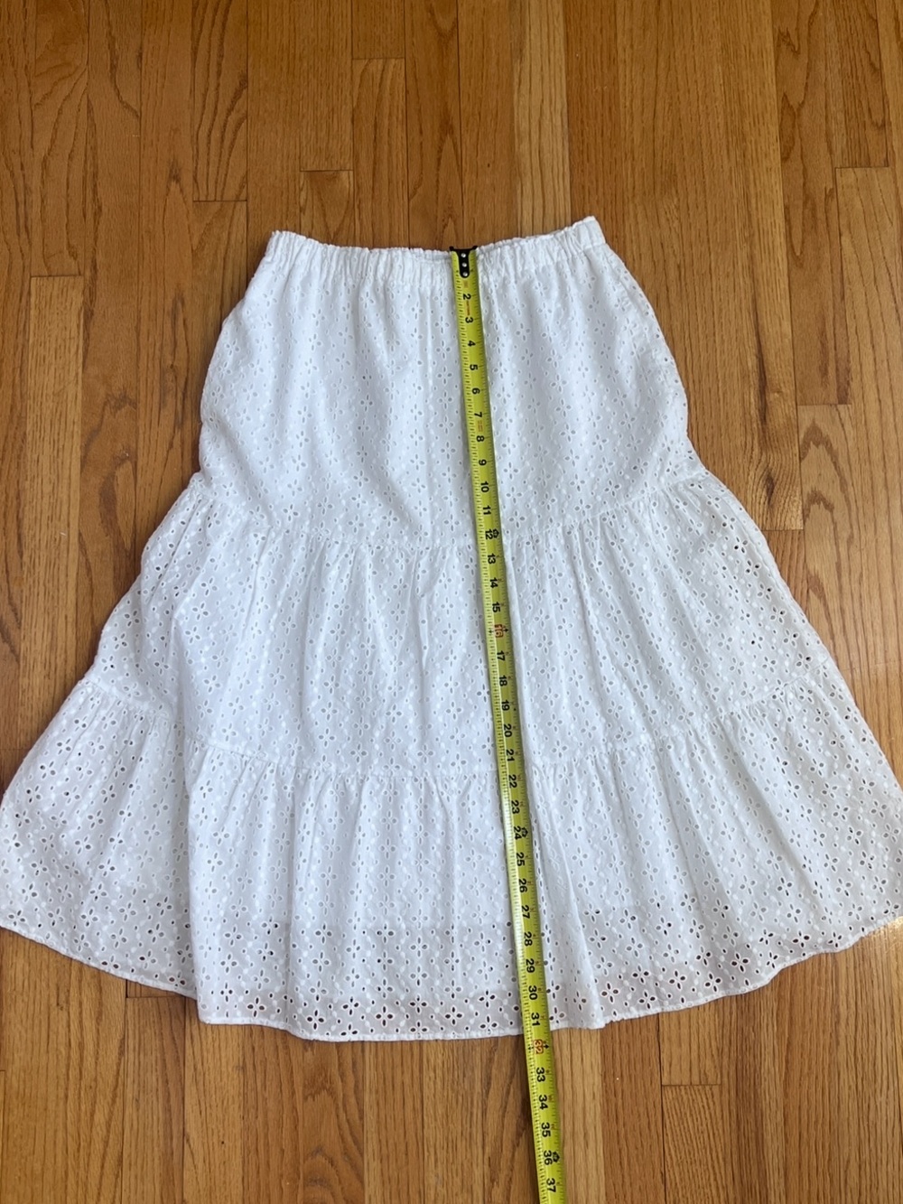 White Cotton Eyelet Tiered Midi Skirt - Lightweight Summer Essential - Picture 3 of 5